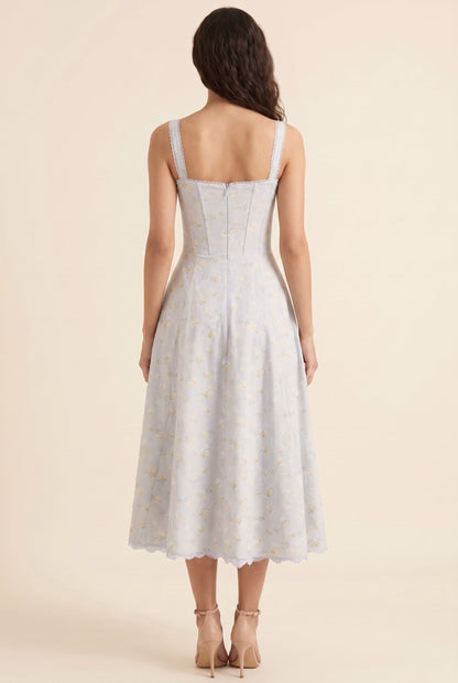 Oliana Floral Corset Midi Dress - Powder Blue