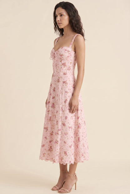 Oliana Floral Corset Midi Dress - Rose Pink Floral
