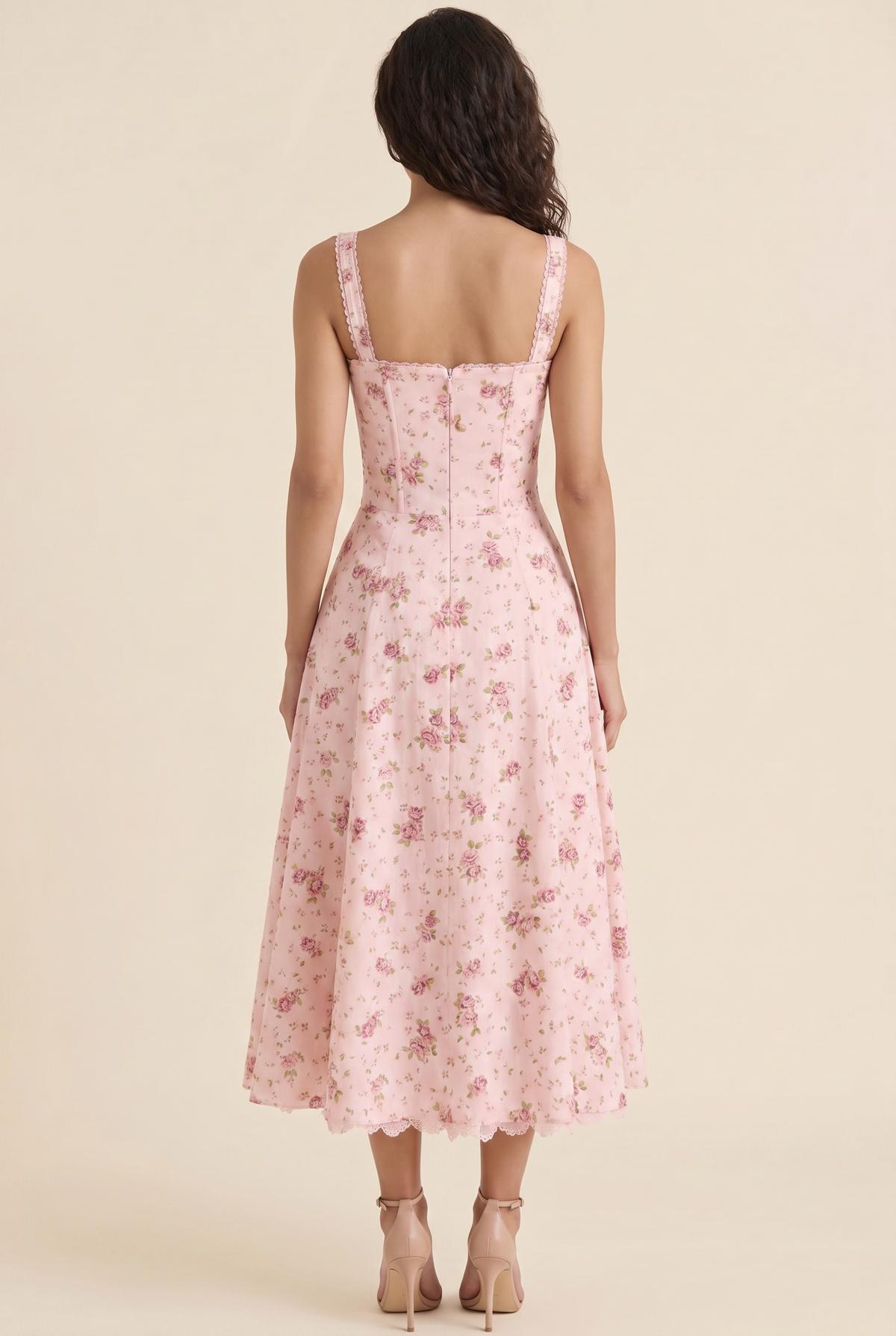 Oliana Floral Corset Midi Dress - Rose Pink Floral