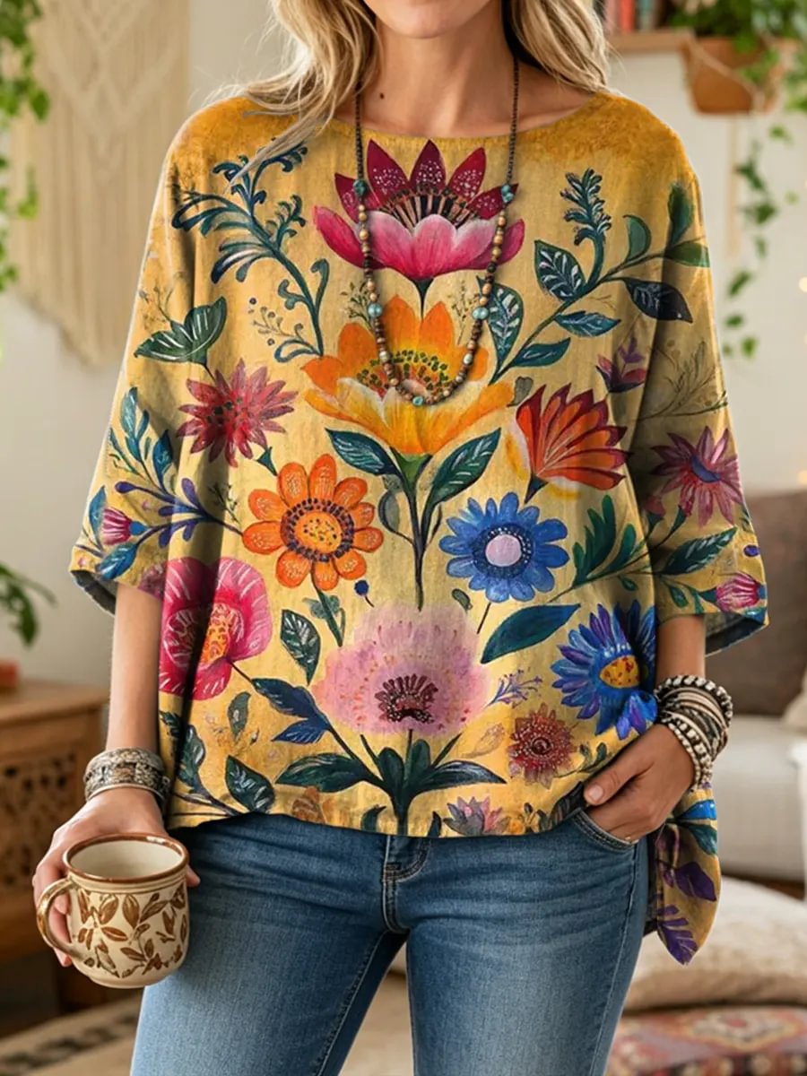 Olwen Floral Print Top - Yellow Floral