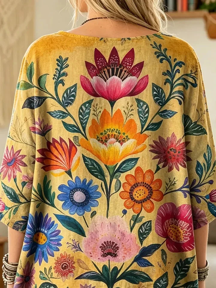 Olwen Floral Print Top - Yellow Floral