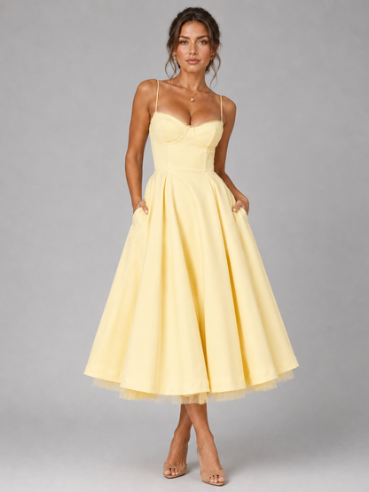 Ondina Corset Midi Dress - Yellow