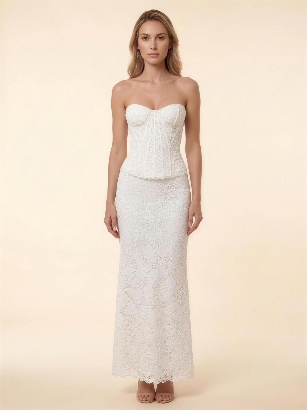 Onora Lace Corset Strapless Maxi Dress - Ivory