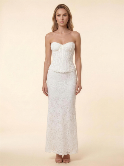 Onora Lace Corset Strapless Maxi Dress - Ivory