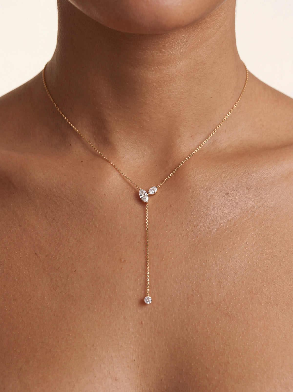 Oriel Gold Crystal Plunge Necklace - Gold