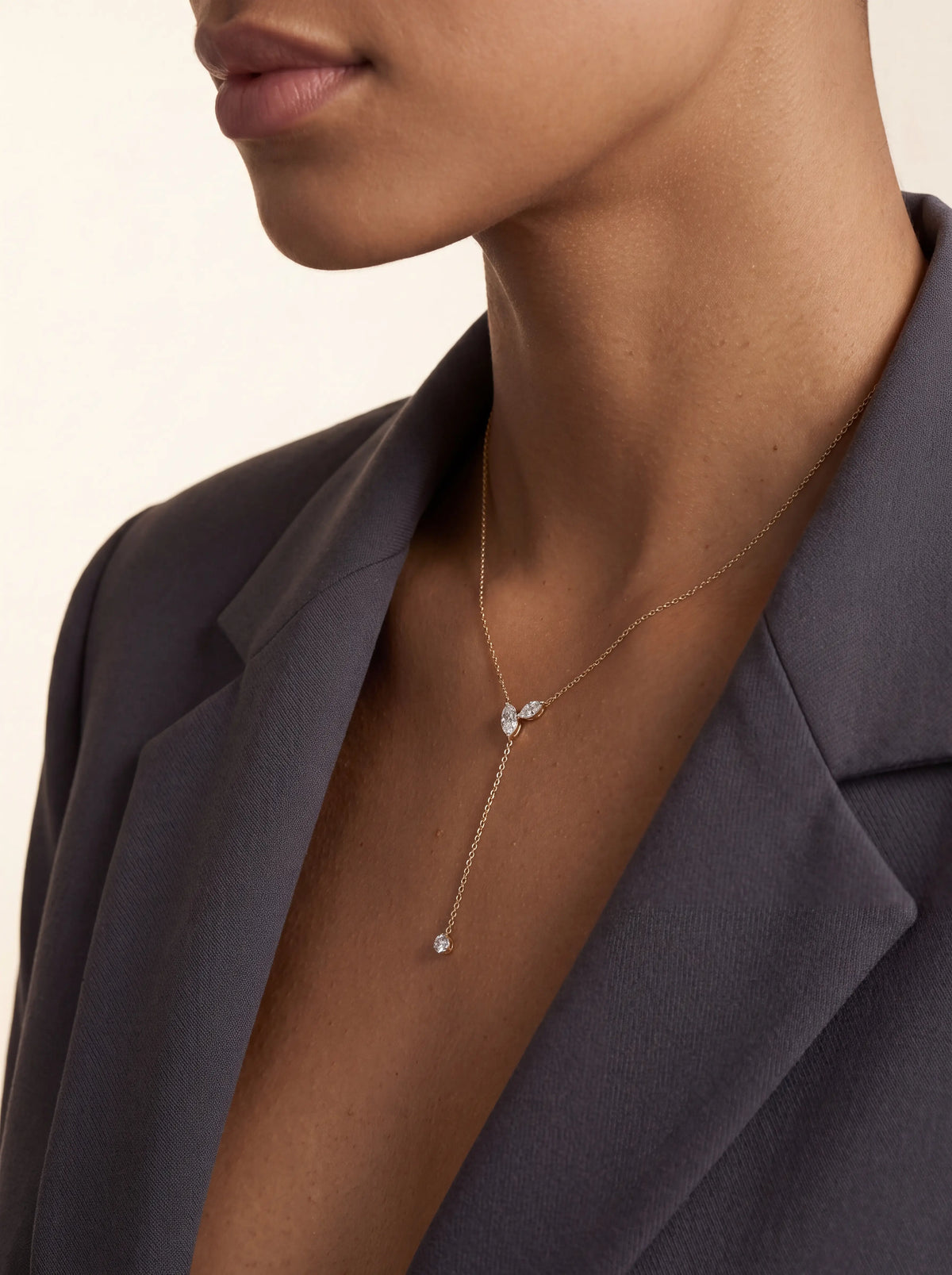 Oriel Gold Crystal Plunge Necklace - Gold