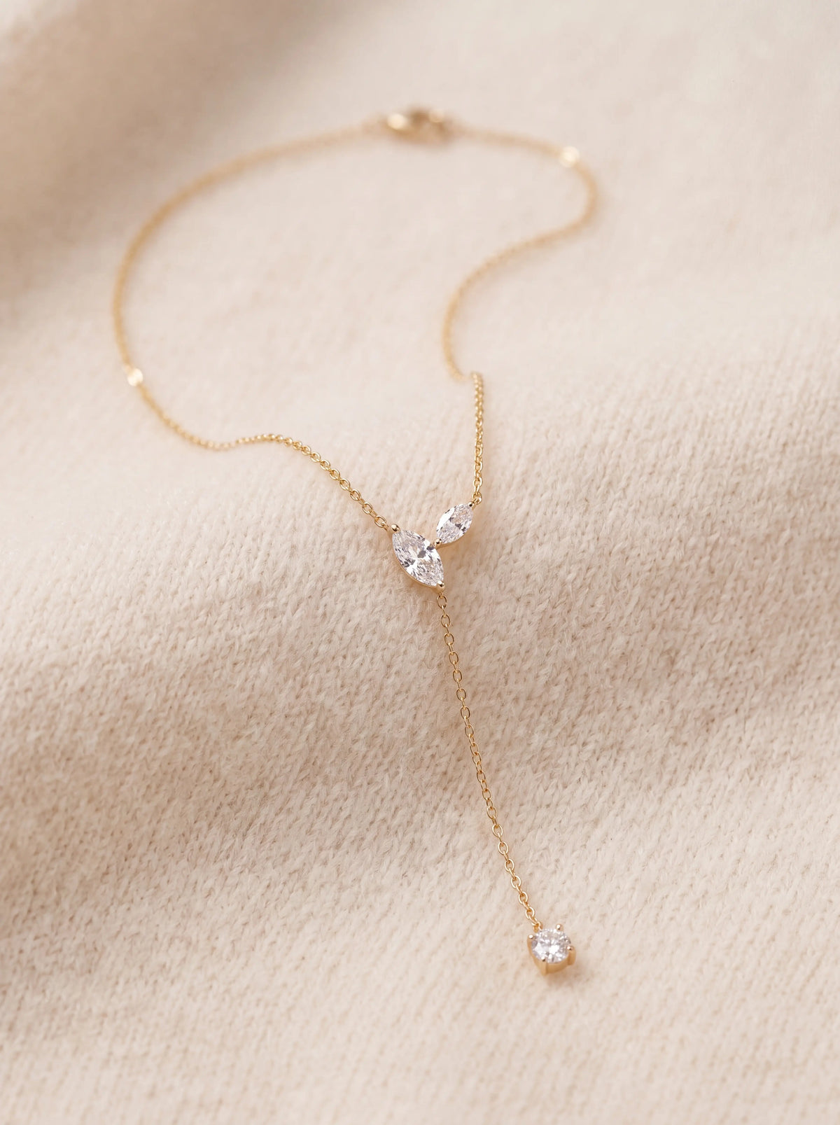 Oriel Gold Crystal Plunge Necklace - Gold