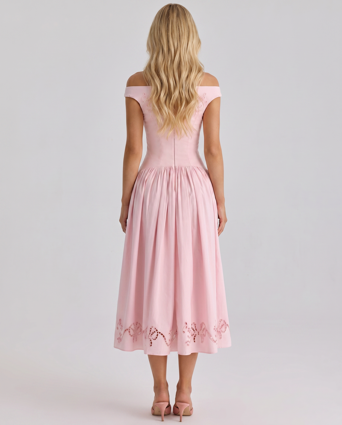 Orla Embroidered Boat Midi Dress - Pink