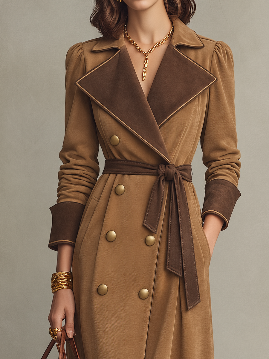 Orlaith Contrast Lapel Belted Trench Coat - Camel
