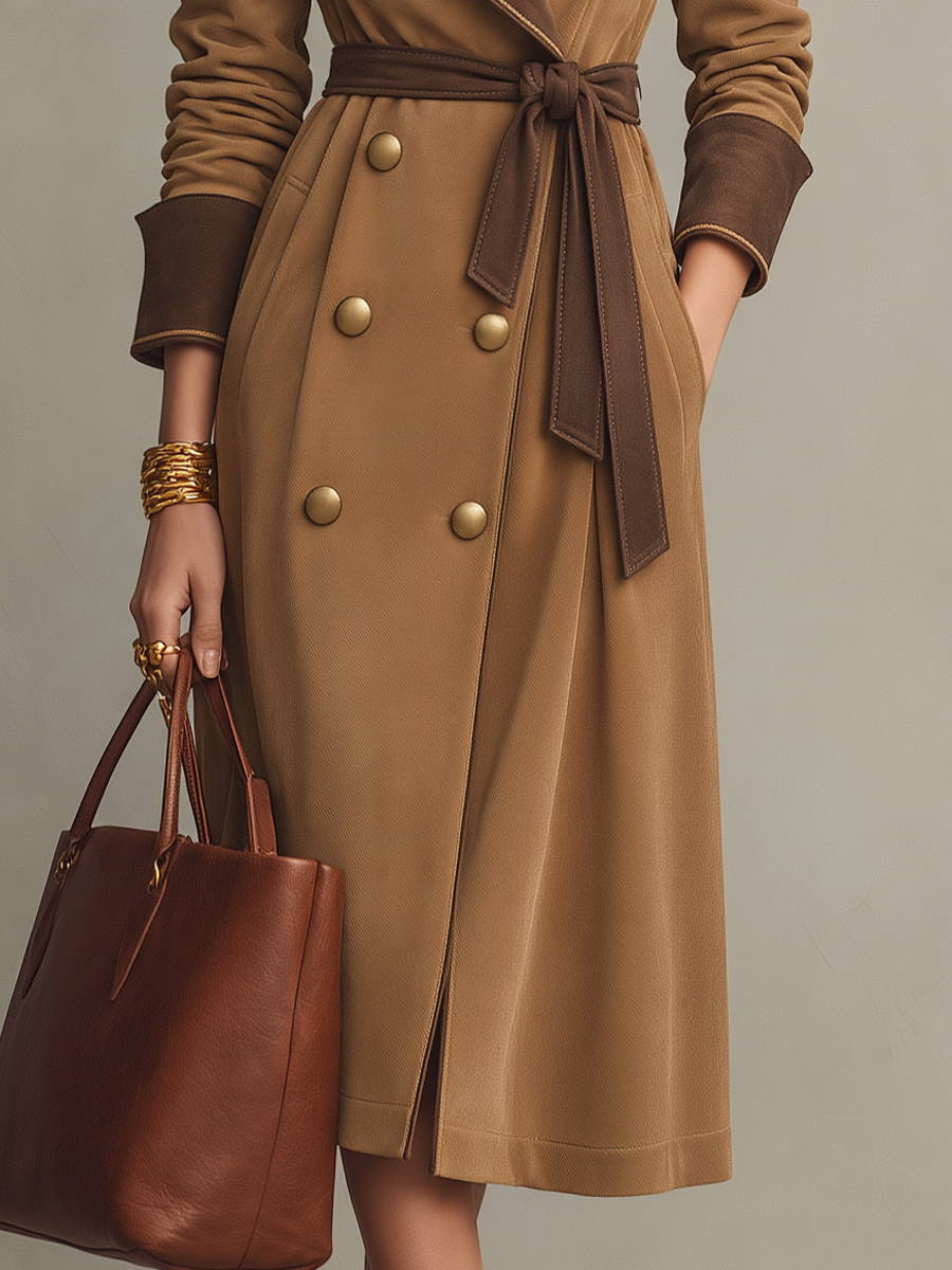 Orlaith Contrast Lapel Belted Trench Coat - Camel