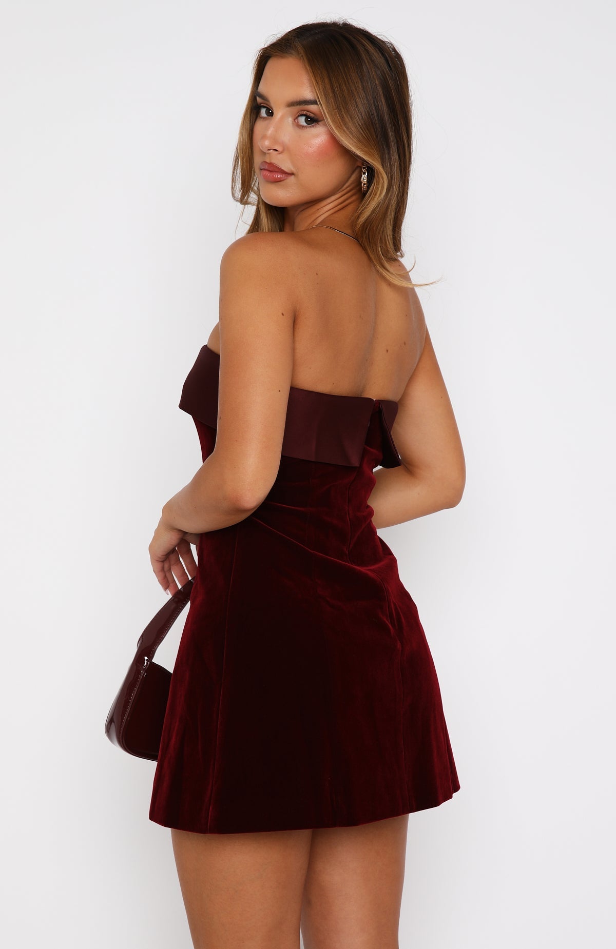 Perlette Strapless Bandeau Mini Dress - Wine Red