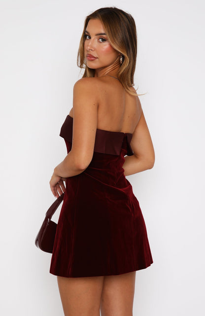 Perlette Strapless Bandeau Mini Dress - Wine Red