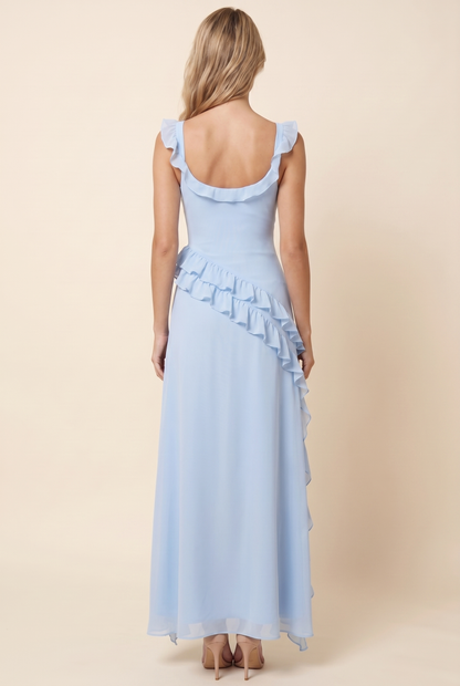 Peronne Ruffle High-Slit Maxi Dress - Baby Blue