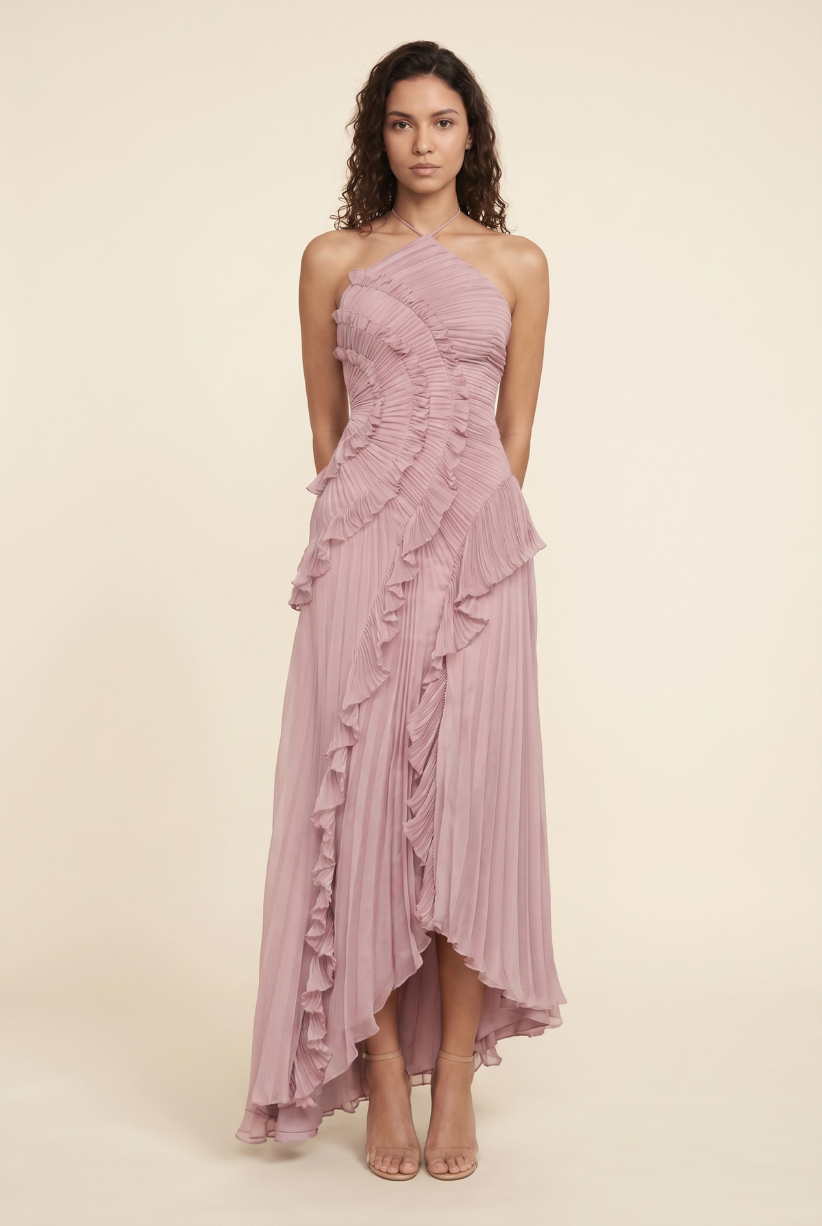 Persia Halter Ruffle Maxi Dress - Dusty Pink