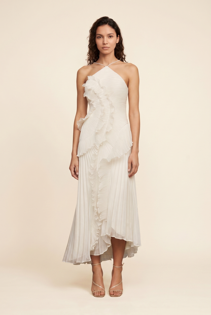 Persia Halter Ruffle Maxi Dress - Ivory