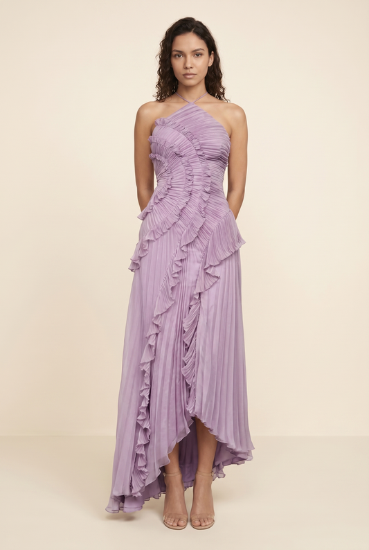 Persia Halter Ruffle Maxi Dress - Lavender