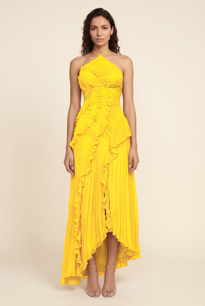 Persia Halter Ruffle Maxi Dress - Yellow
