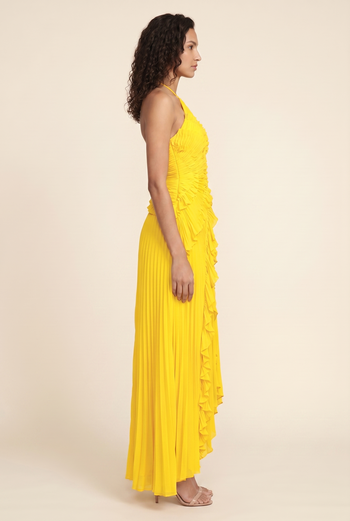 Persia Halter Ruffle Maxi Dress - Yellow