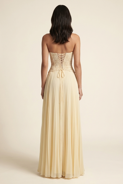 Petunia Halter Lace-Up Maxi Dress - Butter Yellow