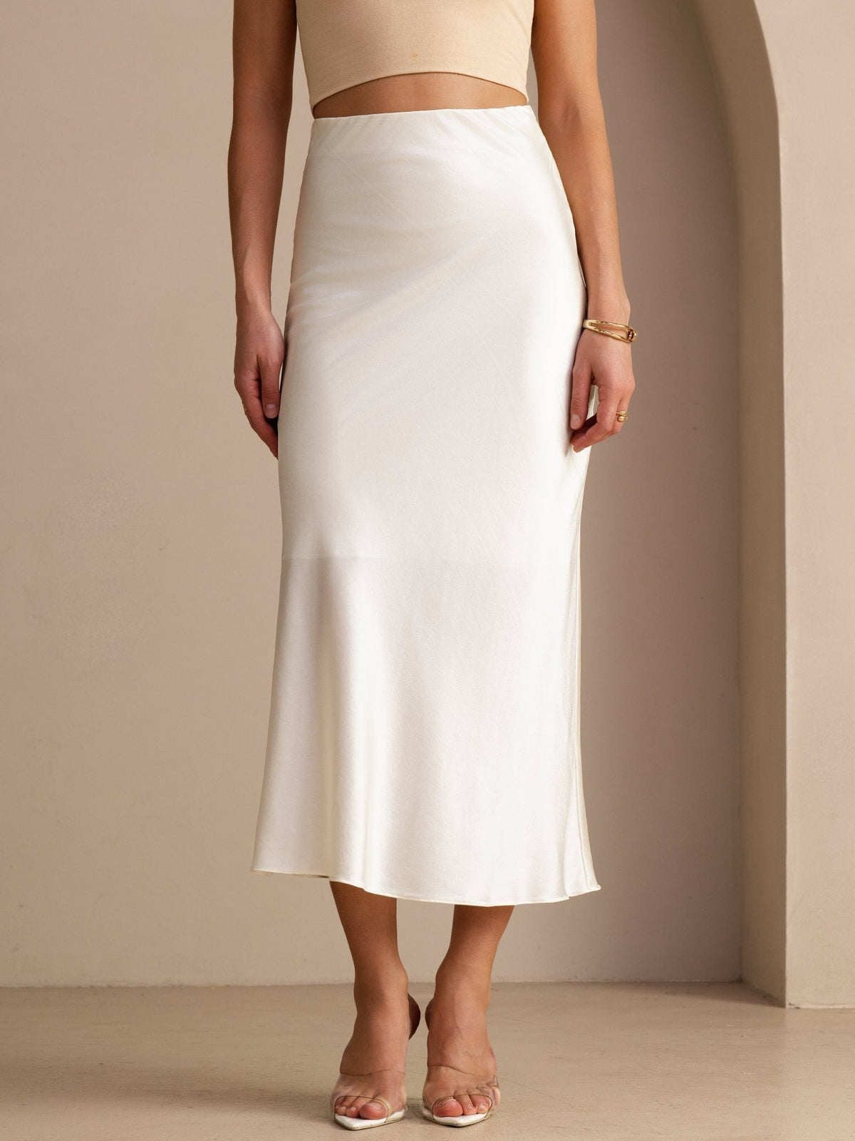 Polina High Waist Satin Maxi Skirt - Ivory