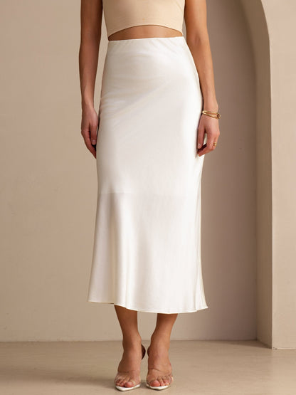 Polina High Waist Satin Maxi Skirt - Ivory