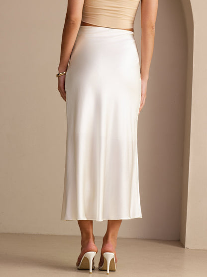 Polina High Waist Satin Maxi Skirt - Ivory