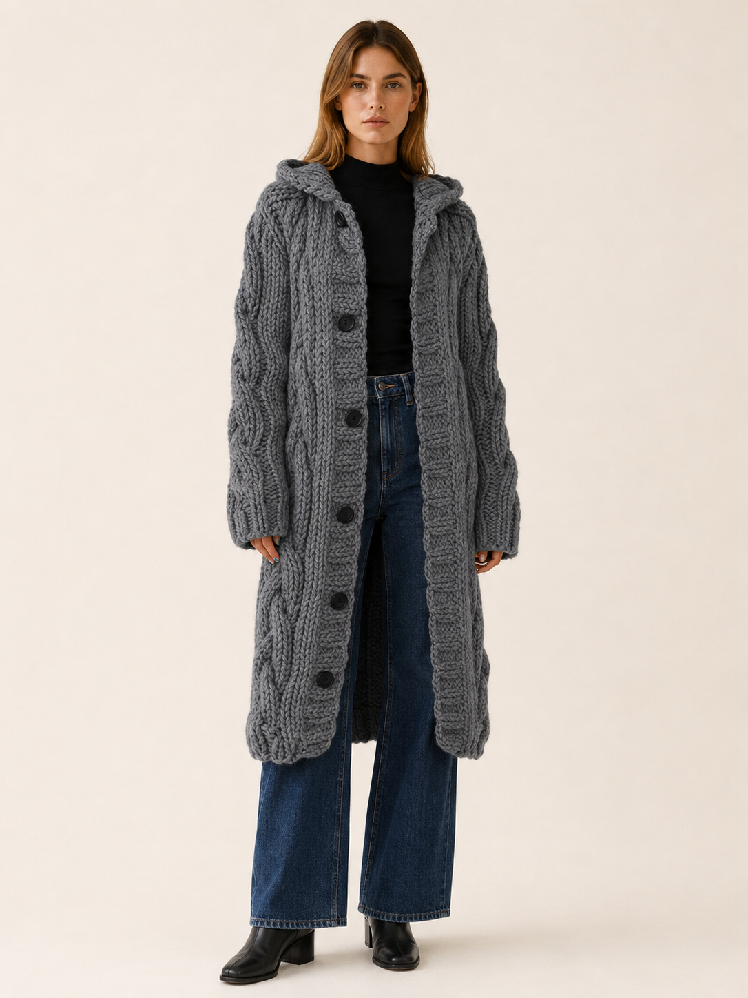 Poppy Knit Hooded Longline Cardigan Coat