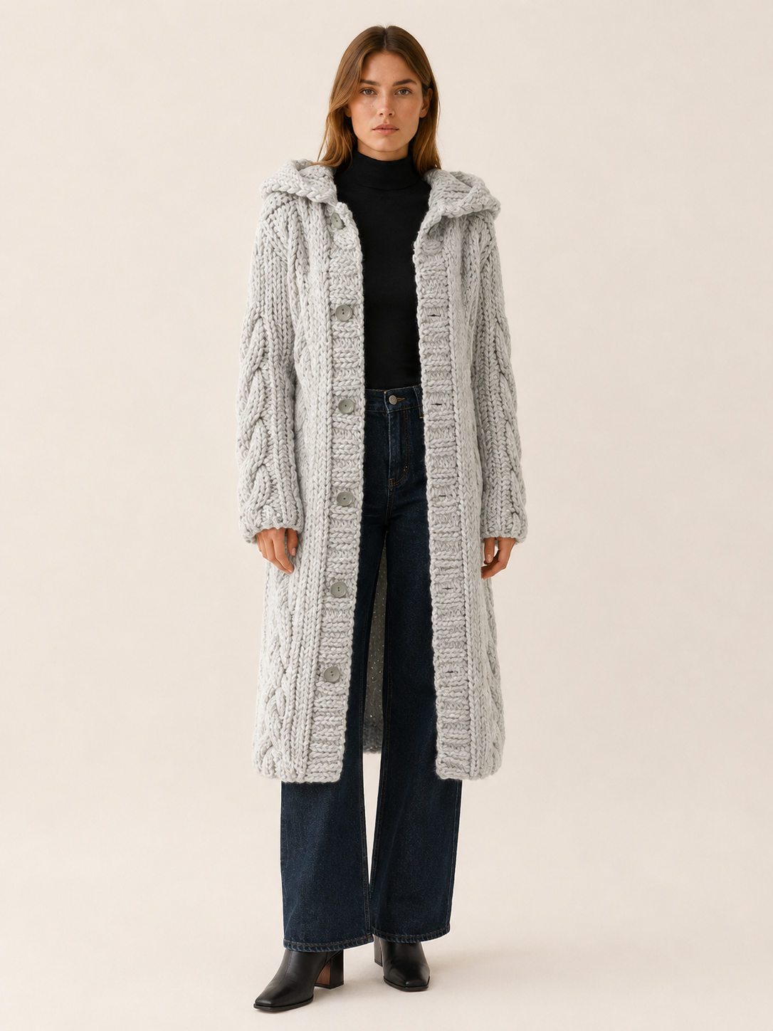 Poppy Knit Hooded Longline Cardigan Coat