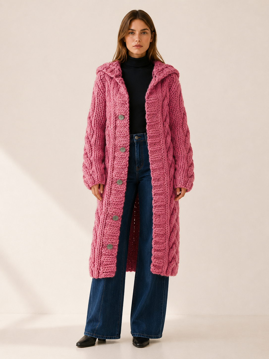 Poppy Knit Hooded Longline Cardigan Coat