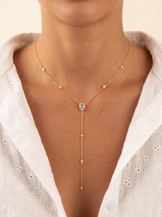 Primrose Blue Teardrop Lariat Necklace - Light Blue