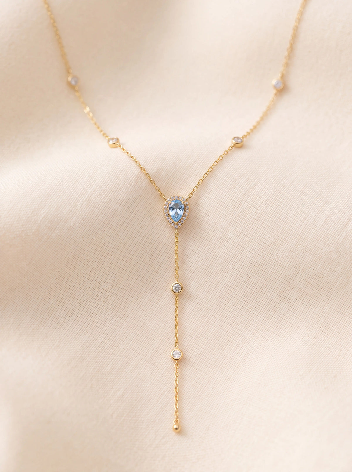Primrose Blue Teardrop Lariat Necklace - Light Blue