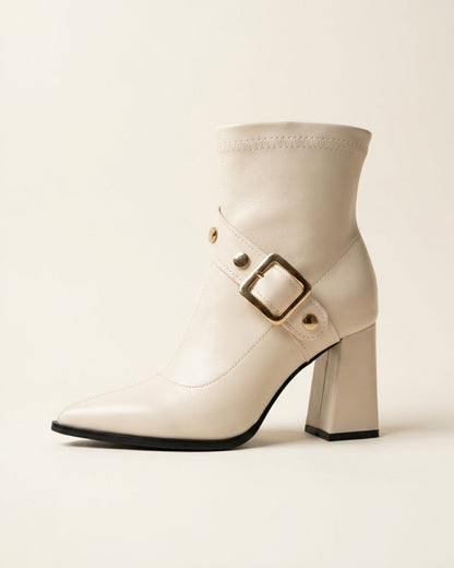 Priscille Buckled Ankle Boots - Beige