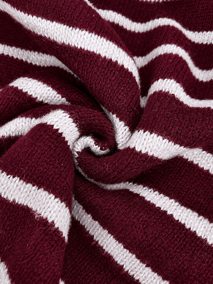 Prunella Striped Button Front Cardigan - Burgundy and White Stripe