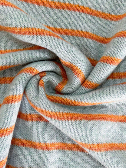 Prunella Striped Button Front Cardigan - Light Blue and Orange Stripe