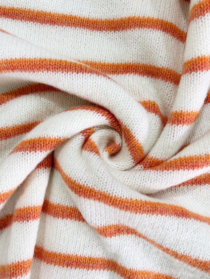 Prunella Striped Button Front Cardigan - White and Orange Stripe