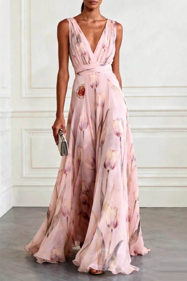 Quinley V-Neck Floral Maxi Dress - Blush Pink