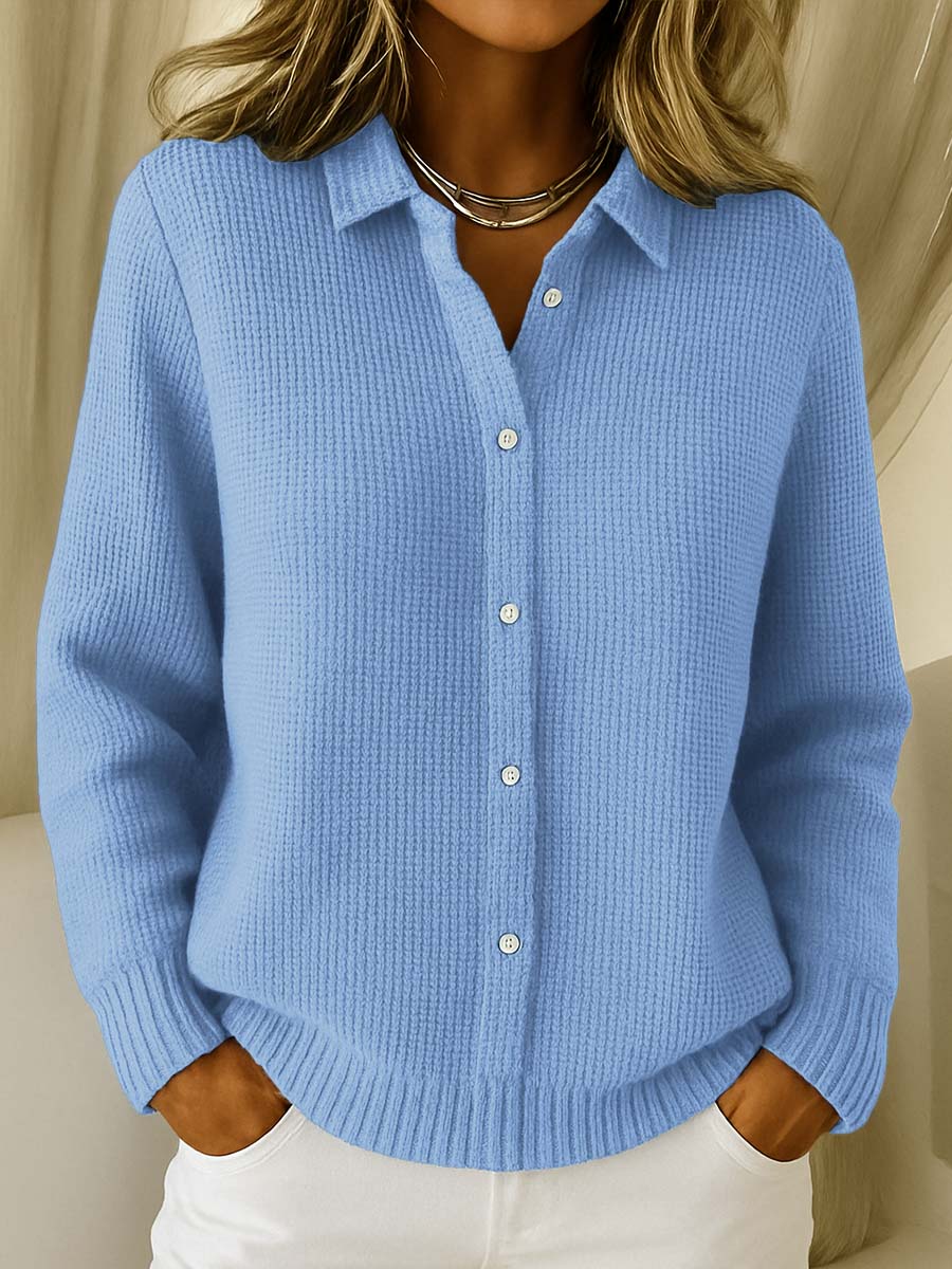 Quinta Textured Knit Button Cardigan - Sky Blue