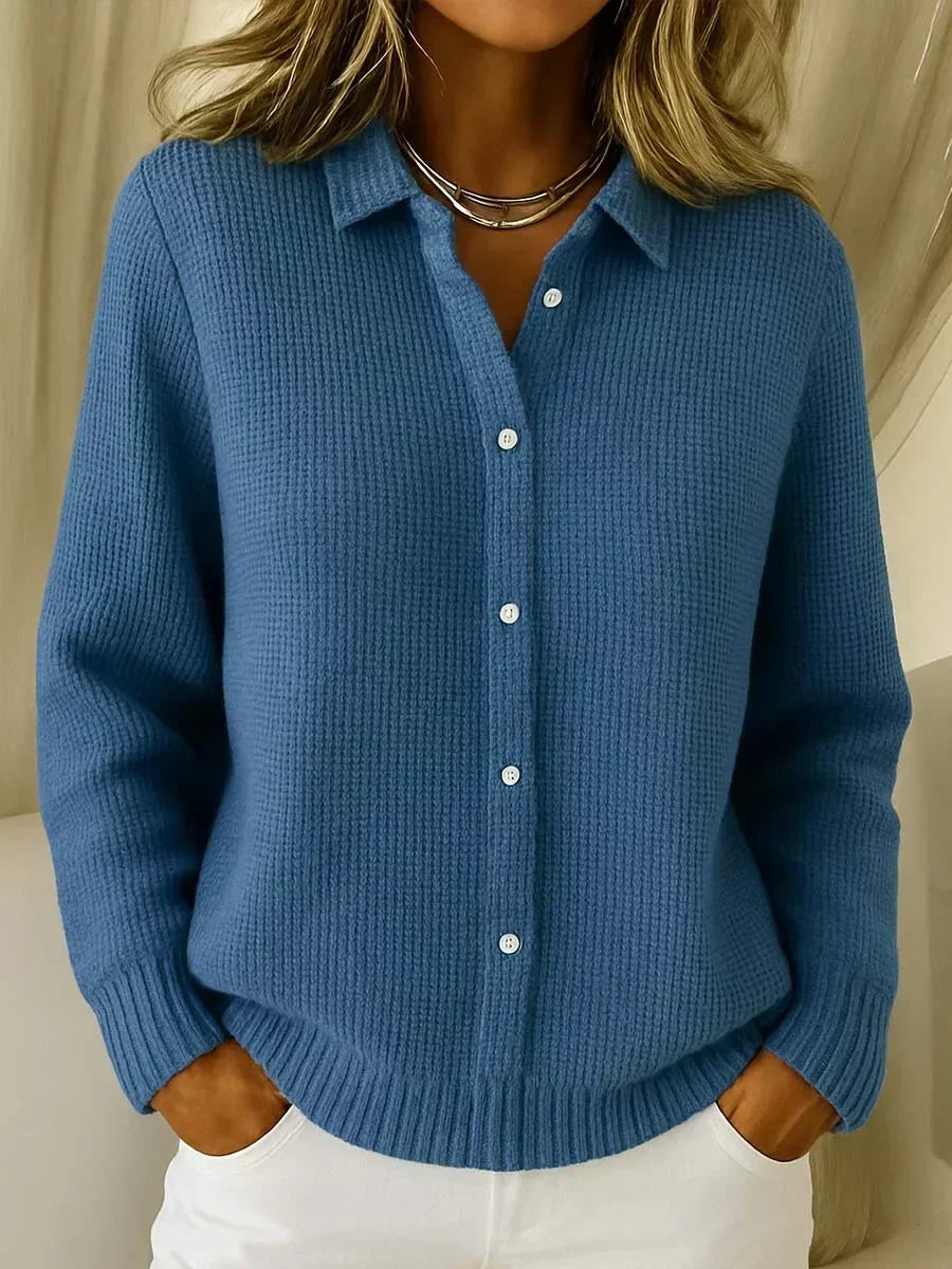 Quinta Textured Knit Button Cardigan - Steel Blue