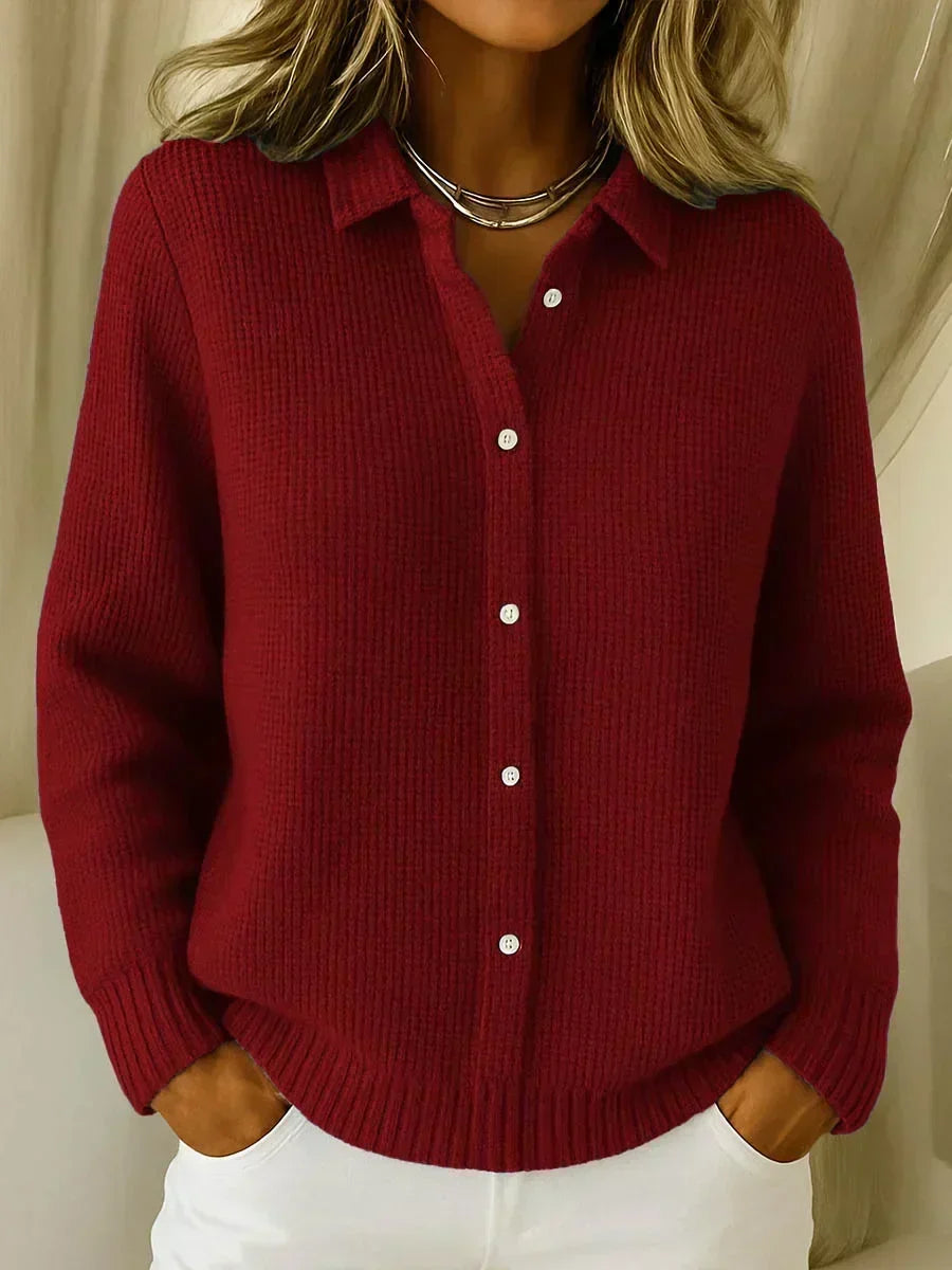Quinta Textured Knit Button Cardigan - Wine Red