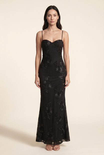 Quintessa Lace-Up Back Maxi Dress - Black