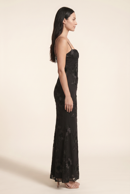 Quintessa Lace-Up Back Maxi Dress - Black