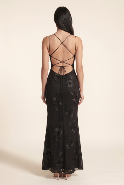 Quintessa Lace-Up Back Maxi Dress - Black