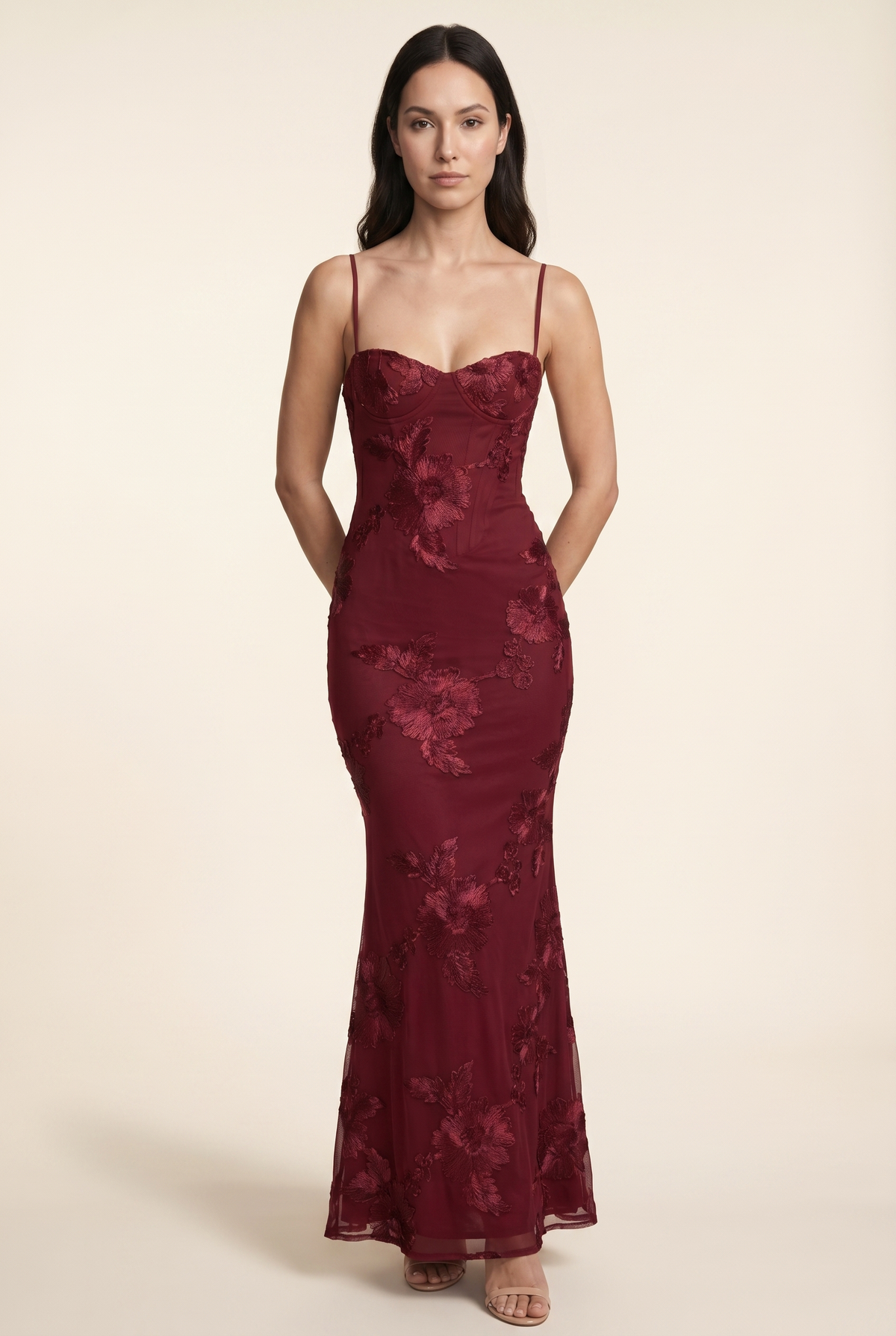 Quintessa Lace-Up Back Maxi Dress - Burgundy
