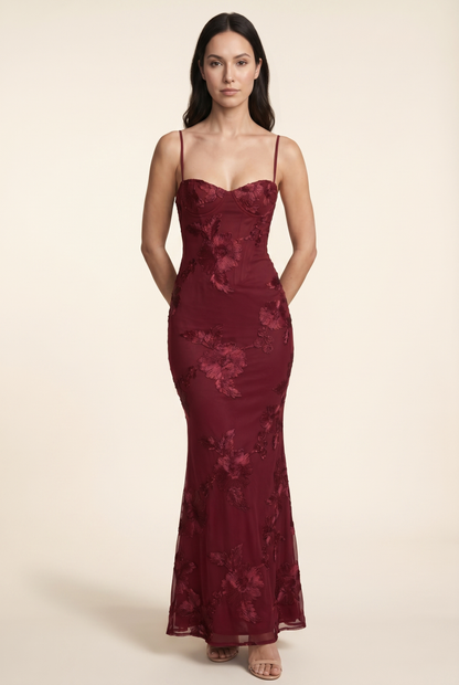 Quintessa Lace-Up Back Maxi Dress - Burgundy