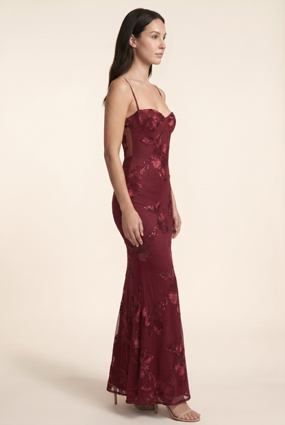 Quintessa Lace-Up Back Maxi Dress - Burgundy