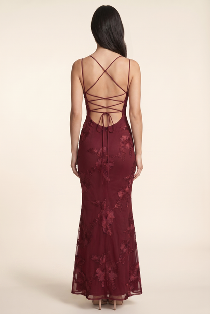 Quintessa Lace-Up Back Maxi Dress - Burgundy