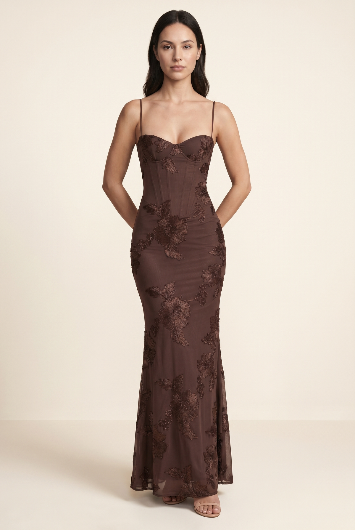 Quintessa Lace-Up Back Maxi Dress - Chocolate Brown