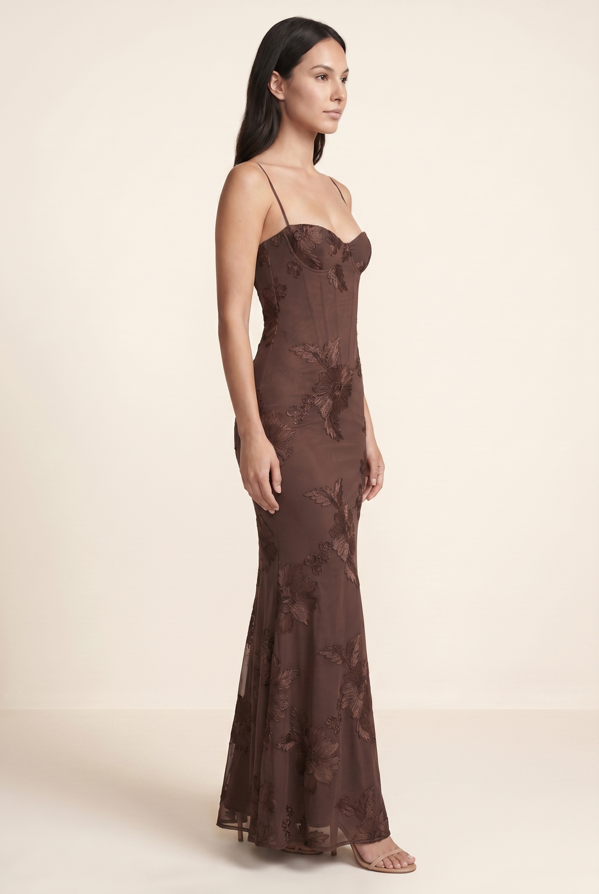 Quintessa Lace-Up Back Maxi Dress - Chocolate Brown