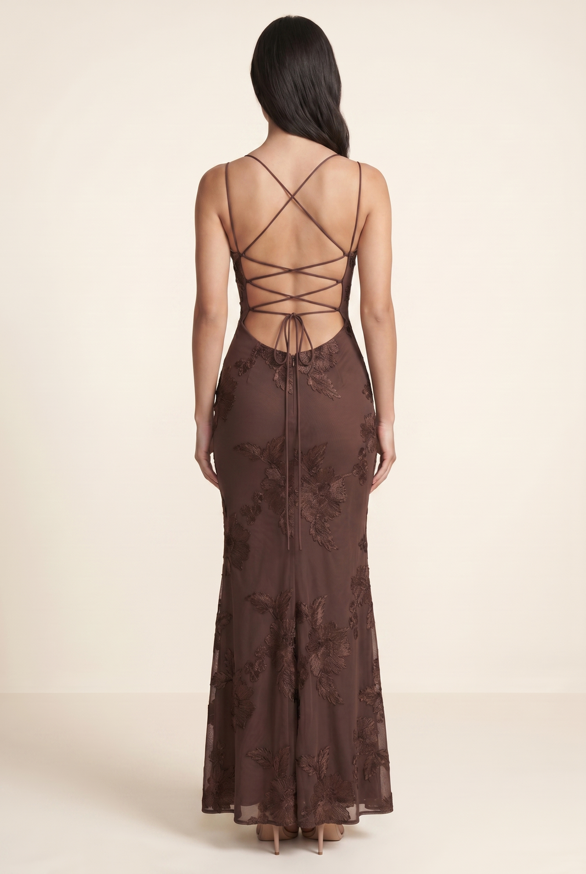 Quintessa Lace-Up Back Maxi Dress - Chocolate Brown