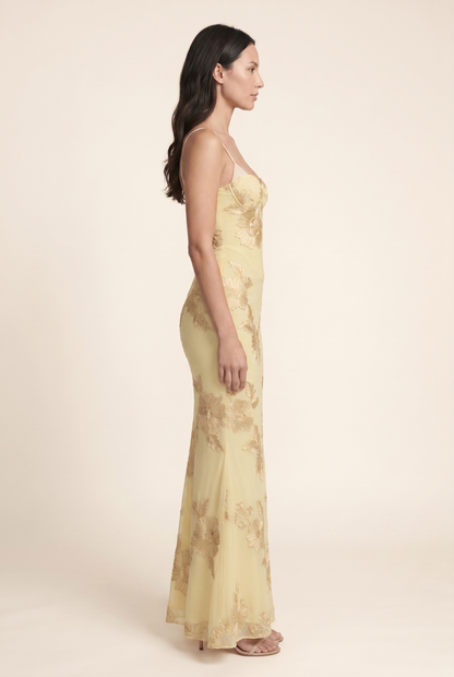 Quintessa Lace-Up Back Maxi Dress - Lemon